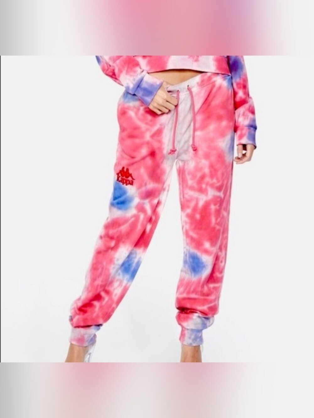 Kappa authentic cassia tie dye pull on drawstring joggers large streetwear
